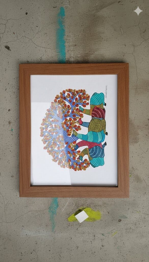 Handcrafted Folk Art Wall Frame – Family Tree with Birds