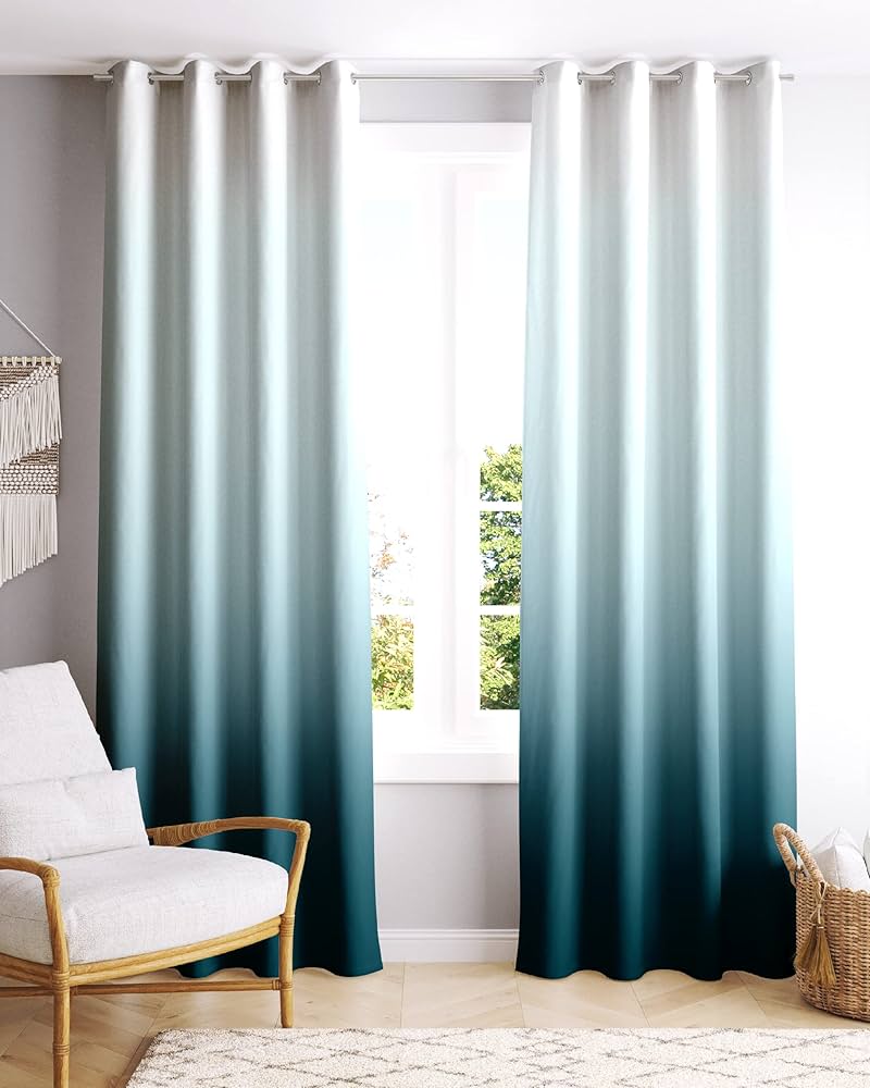 Ombre Teal Blackout Window Curtains