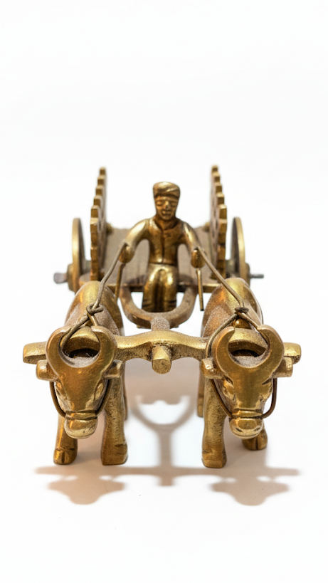 Brass Bullock Cart Figurine with Farmer
