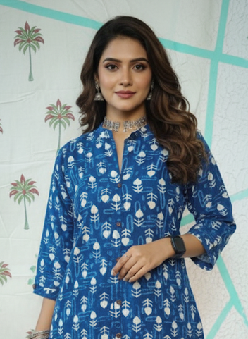 Indigo Blue Handblock Printed Kurta Set