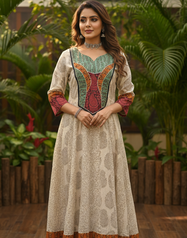 Ivory Ethnic Printed Anarkali Kurta