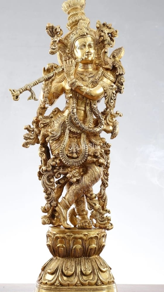 Handcrafted Brass Lord Krishna Playing Flute Idol