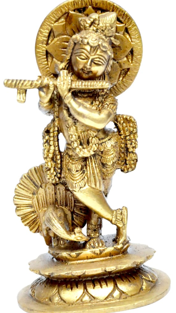 Brass Krishna Flute-Playing Statue (Bal Gopal Style)