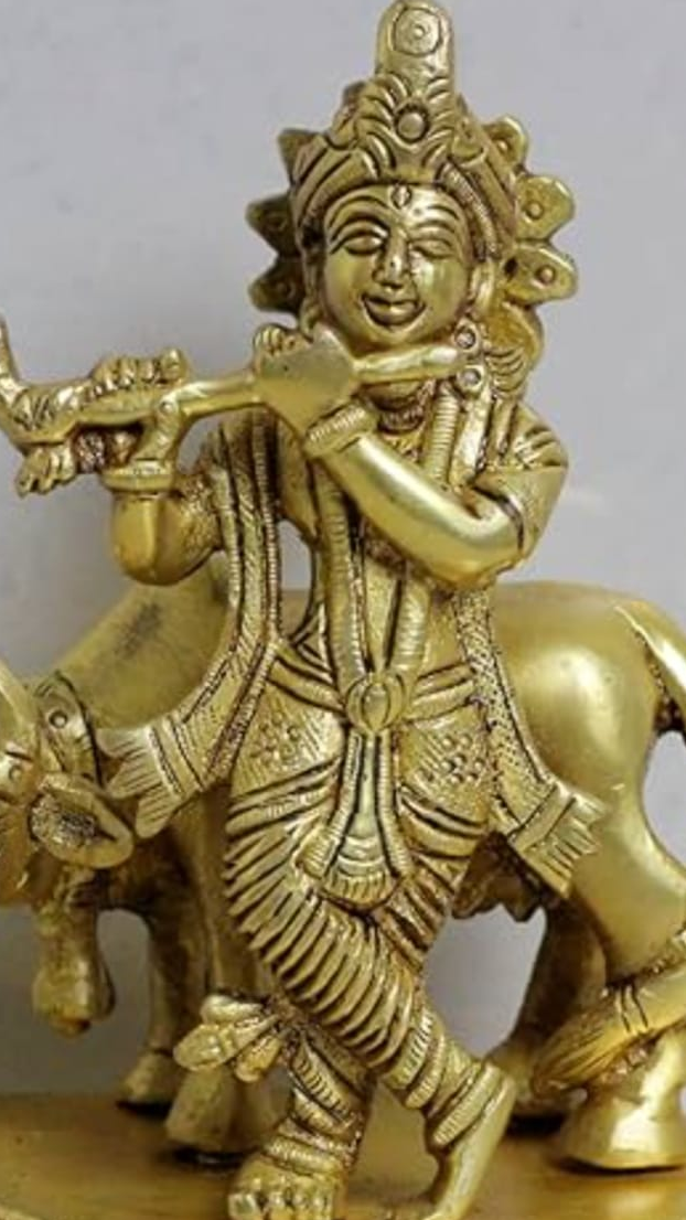 Brass Krishna with Cow Statue (Govinda Murti)