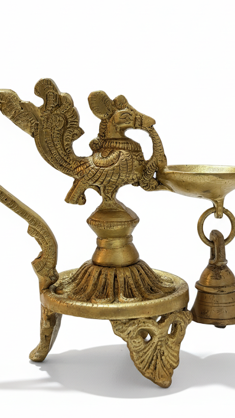 Handcrafted Brass Peacock Diya with Bell