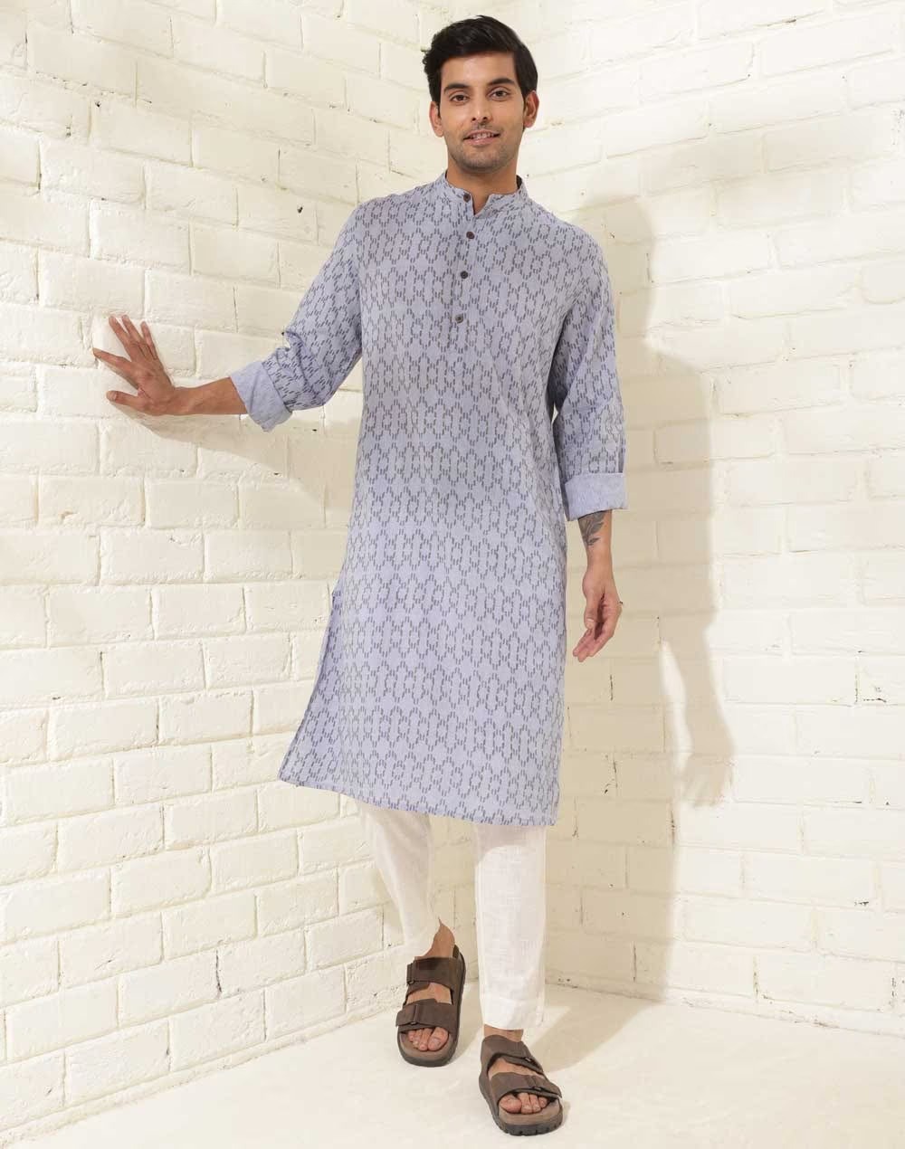 Grey Cotton Hand Block Printed Slim Fit Long Kurta (Copy)
